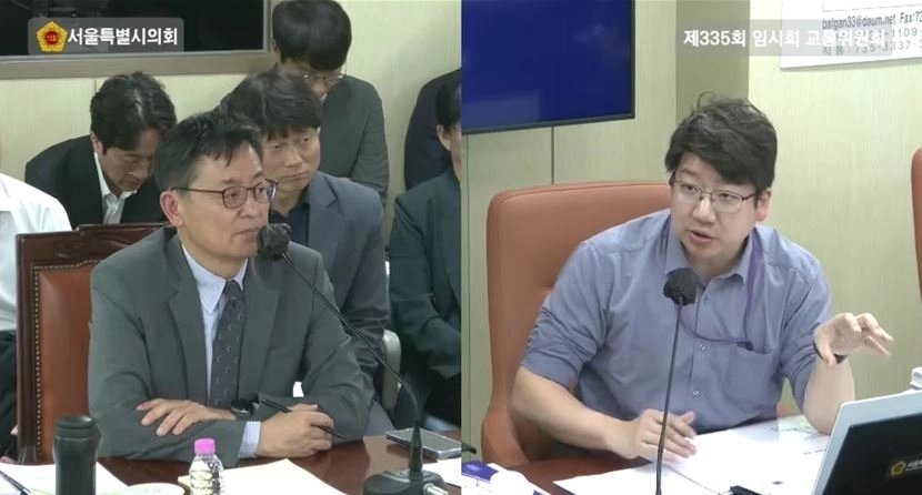 질의응답 진행 중인 문성호 의원(오른쪽)과 여장권 서울시 교통실장