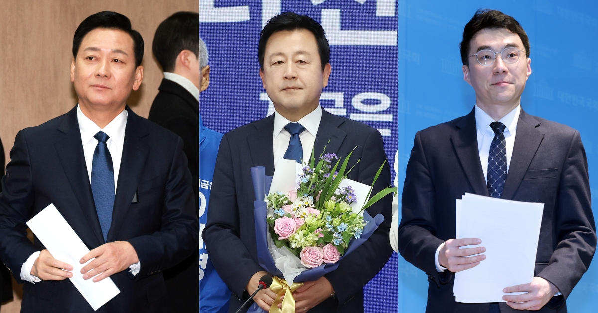 더불어민주당은 27일 6·3 지방선거와 함께 치러지는 경기 지역 국회의원 재·보궐선거 전략공천자를 발표했다. 왼쪽부터 경기 하남갑 보궐선거에 이광재 전 강원지사, 평택을 재선거에 김용남 전 의원, 안산갑 보궐선거에 김남국 전 의원. 2026.4.27 . 연합뉴스