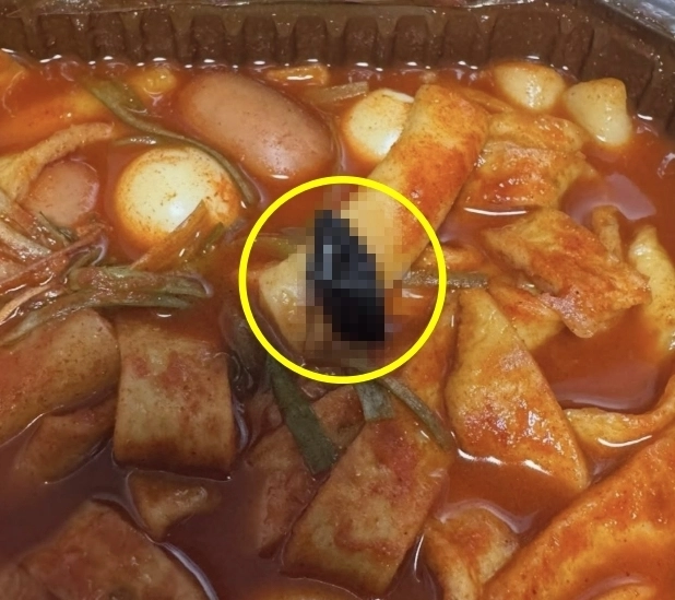 한 분식 프랜차이즈의 떡볶이에서 바퀴벌레로 추정되는 이물질이 나와 논란이다. 소셜미디어(SNS) 스레드 캡처