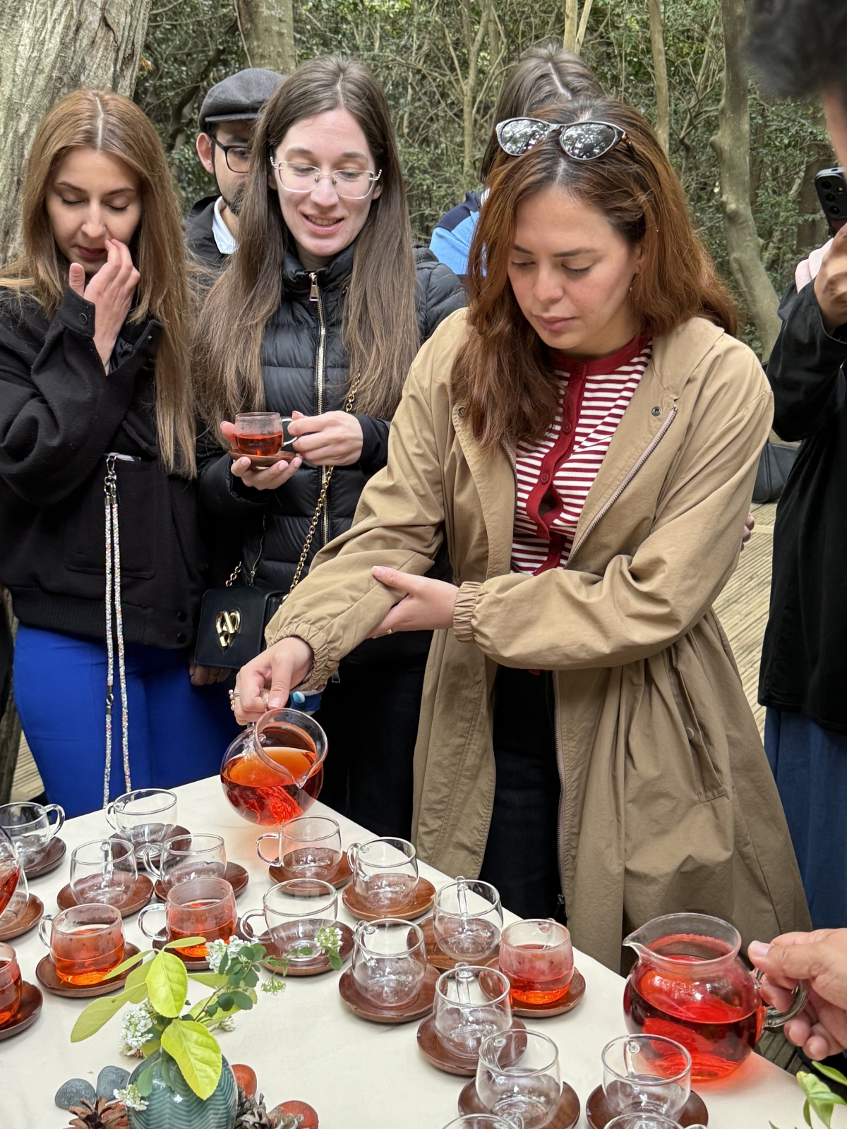 28일 서귀포치유의 숲에서 차를 마시는 외교관들의 모습. 제주도 제공