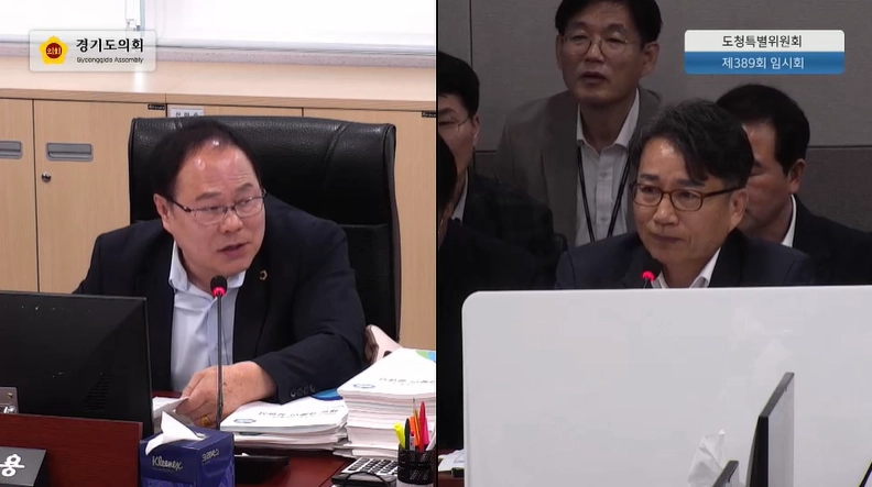 박재용 의원이 28일 열린 경기도의회 제389회 임시회 중 경기도청 예산결산특별위원회에서 관련기관을 상대로 질의하고 있다.(사진=경기도의회)