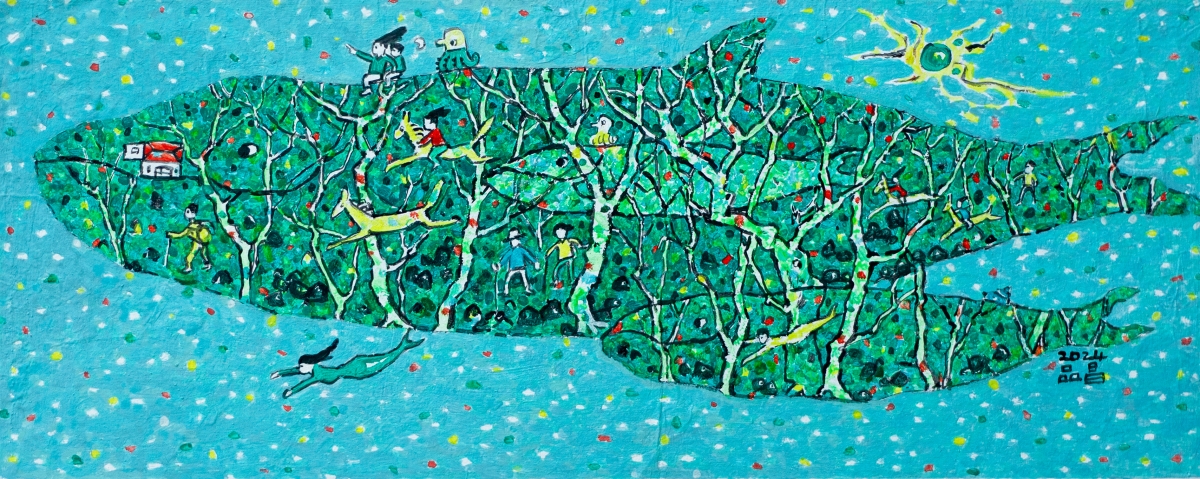 ‘생명의 숨결ㅡ제주환상’ 시리즈 작품으로 고래가 숲이 되고, 숲이 고래가 되는 작품, 물아 일체의 세계를 표현한 작품. 작가 제공