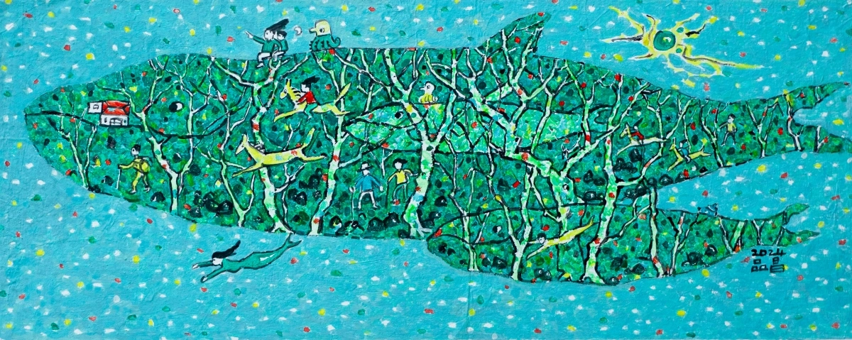 ‘생명의 숨결ㅡ제주환상’ 시리즈 작품으로 고래가 숲이 되고, 숲이 고래가 되는 작품, 물아 일체의 세계를 표현한 작품. 작가 제공