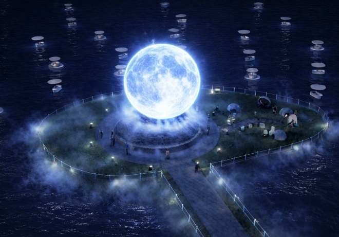 강원 강릉시가 죽헌동 경포생태저류지에 조성 중인 LED달 조형물. 강릉시 제공