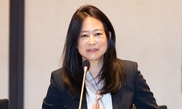 김나미 대한체육회 사무총장이 27일 오후 서울 용산구 그랜드 하얏트 서울에서 열린 제42대 대한체육회 집행부의 첫 이사회에서 인사말을 하고 있다. 2025.03.27. 뉴시스