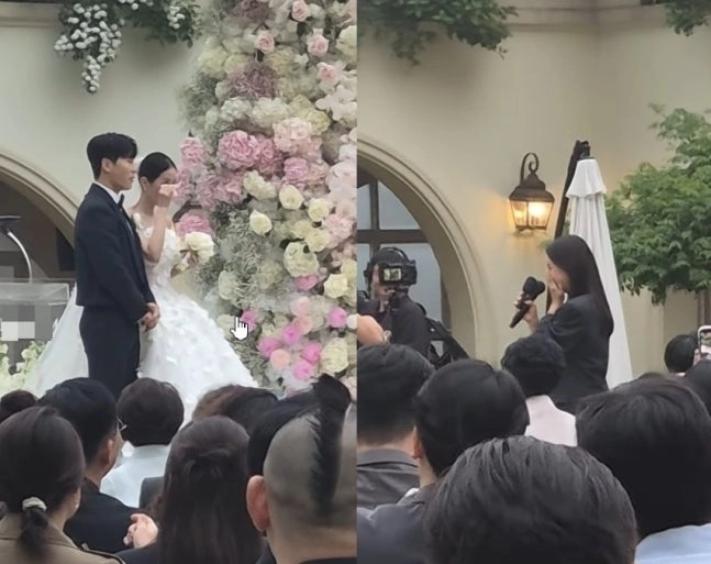 신지와 문원 결혼식에서 축가를 부르는 백지영(오른쪽). 박슬기 인스타그램