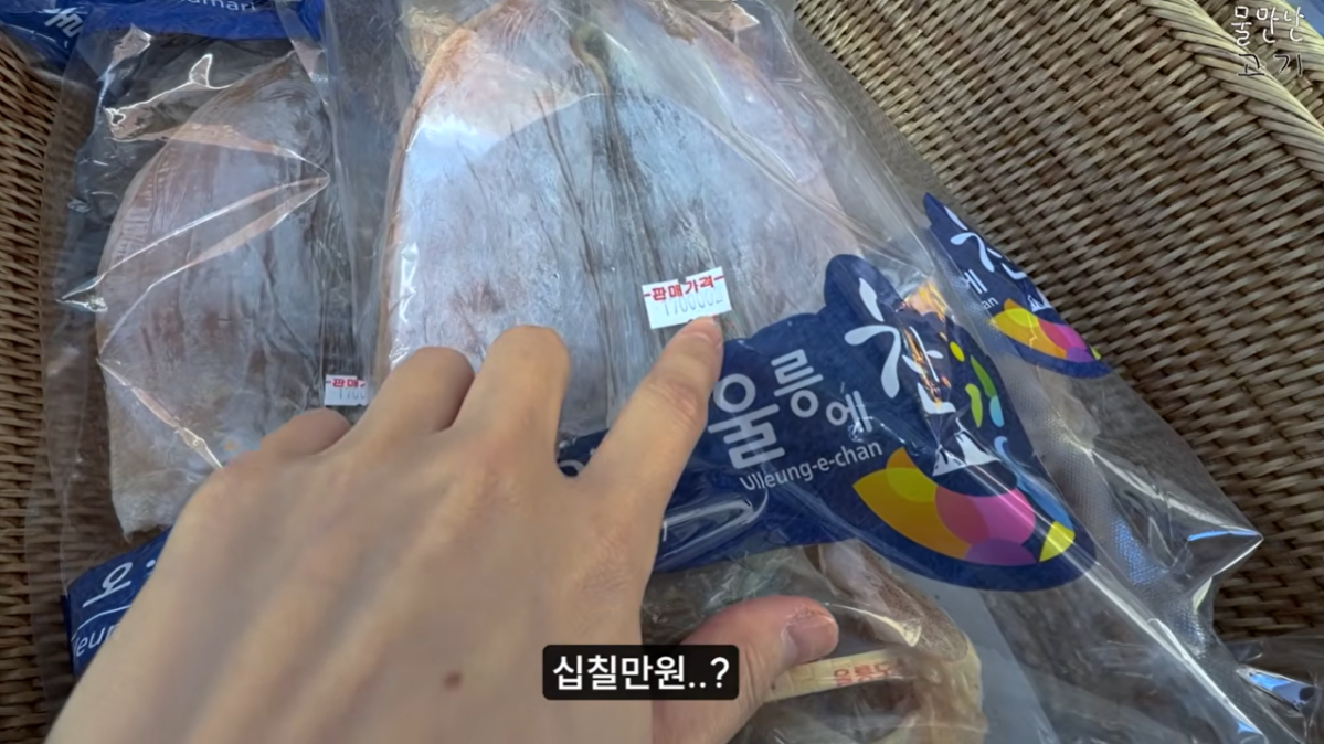 최근 울릉도를 찾은 유튜버의 영상 속 한 상점에서 마른오징어가 17만원에 판매되는 장면이 나와 관광지 먹거리 가격을 둘러싼 논란이 다시 불거지고 있다. 유튜브 채널 ‘물만난고기’ 캡처