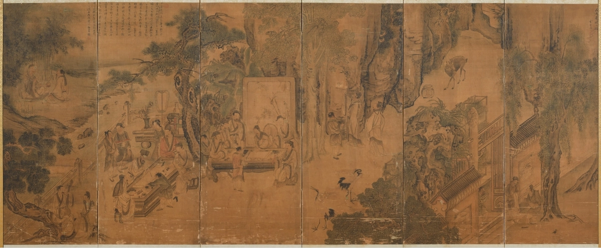 단원 김홍도의 1778년 작품 ‘서원아집도’. 화면 위쪽에 강세황의 평가가 적혀 있다. 국립중앙박물관 제공