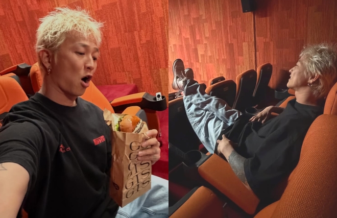 팝핀현준 “극장에서 외부음식 먹으며 발올리기”…인증사진까지