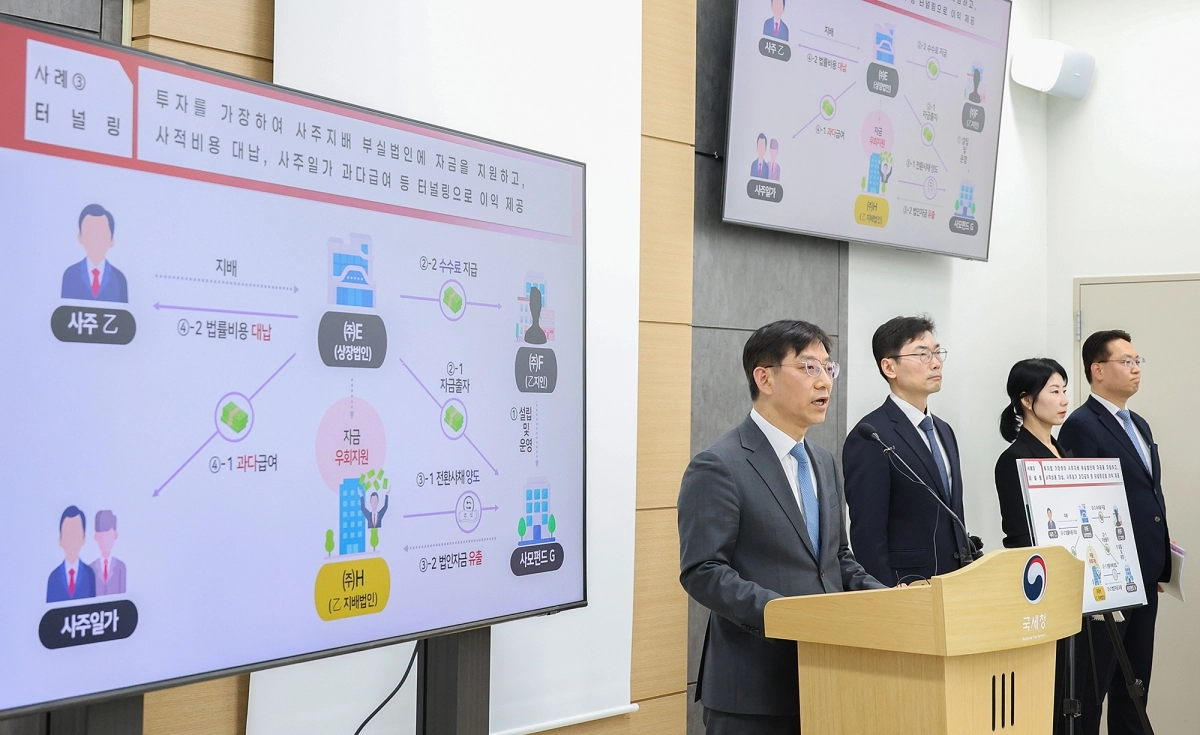 안덕수(왼쪽) 국세청 조사국장이 주식시장 불공정 탈세자 2차 세무조사 관련 브리핑을 하고 있다. 국세청 제공