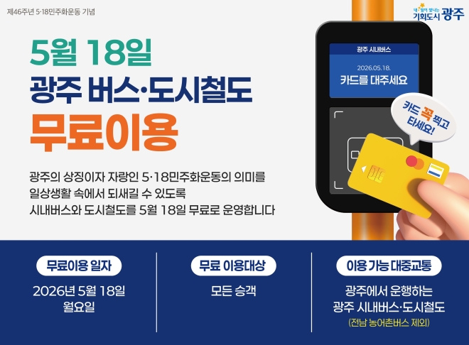 5·18 당일 광주 시내버스·지하철 무료 운행