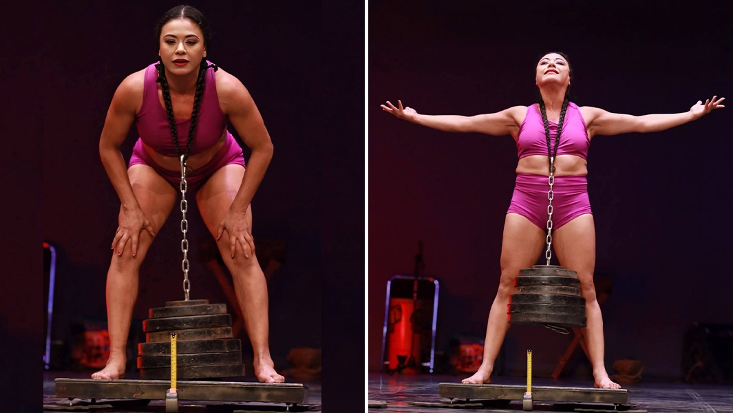 멕시코 여성이 머리카락만으로 75㎏에 달하는 무게를 들어 올리면서 기네스 세계기록을 새로 썼다. 기네스월드레코드 제공