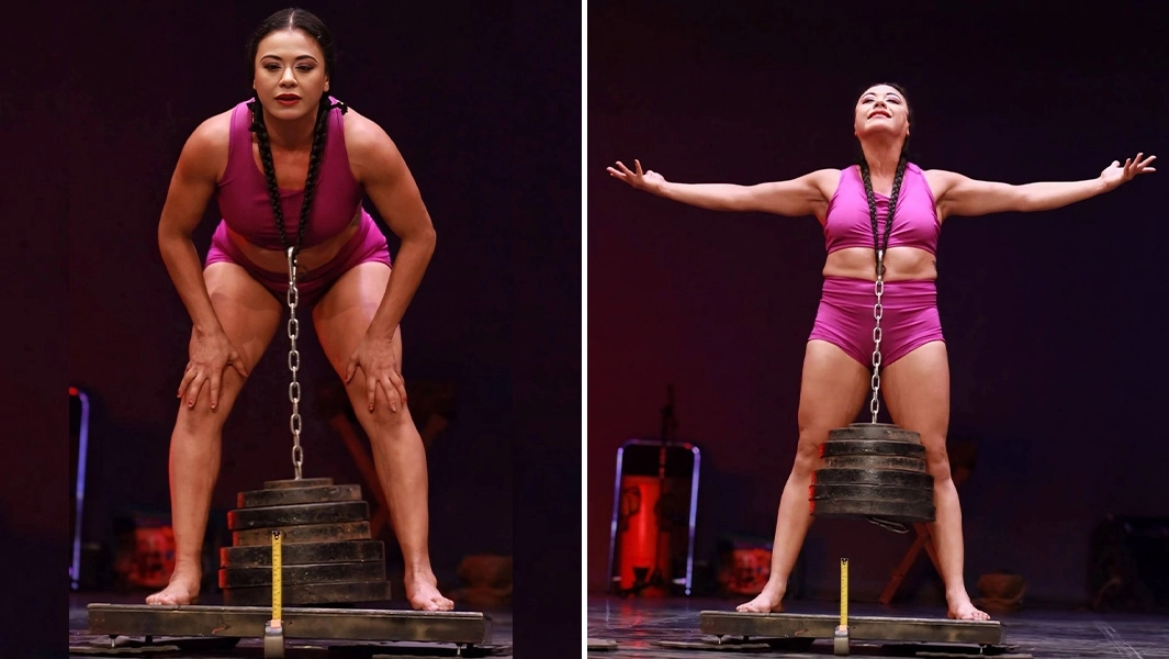 멕시코 여성이 머리카락만으로 75㎏에 달하는 무게를 들어 올리면서 기네스 세계기록을 새로 썼다. 기네스월드레코드 제공