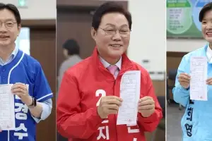 경남지사 선거 막 올랐다…김경수·박완수·전희영, 후보 등록 완료