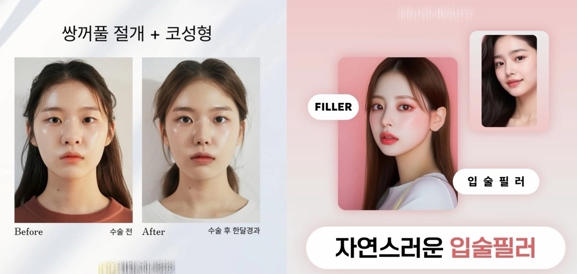 AI로 만든 성형 전후 이미지 예시.