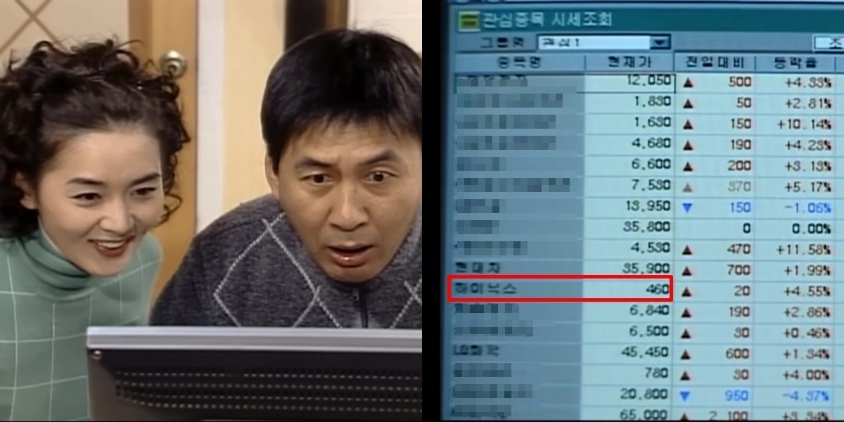 시트콤 ‘똑바로 살아라’에 등장한 ‘하이닉스’ 주가. SBS 유튜브 캡처