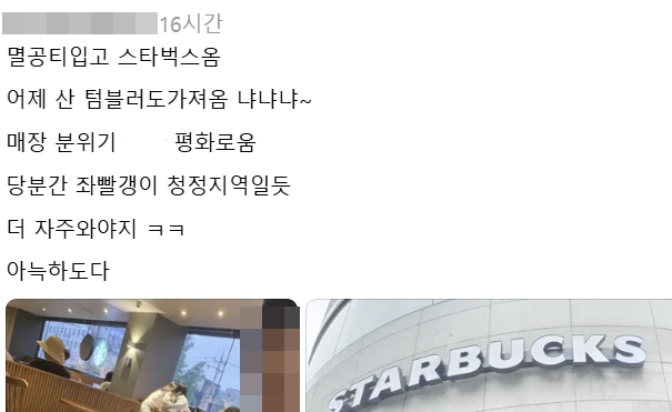스타벅스코리아 ‘탱크데이’ 논란 속 보수우파 지지자가 올린 게시글. 스레드 캡처
