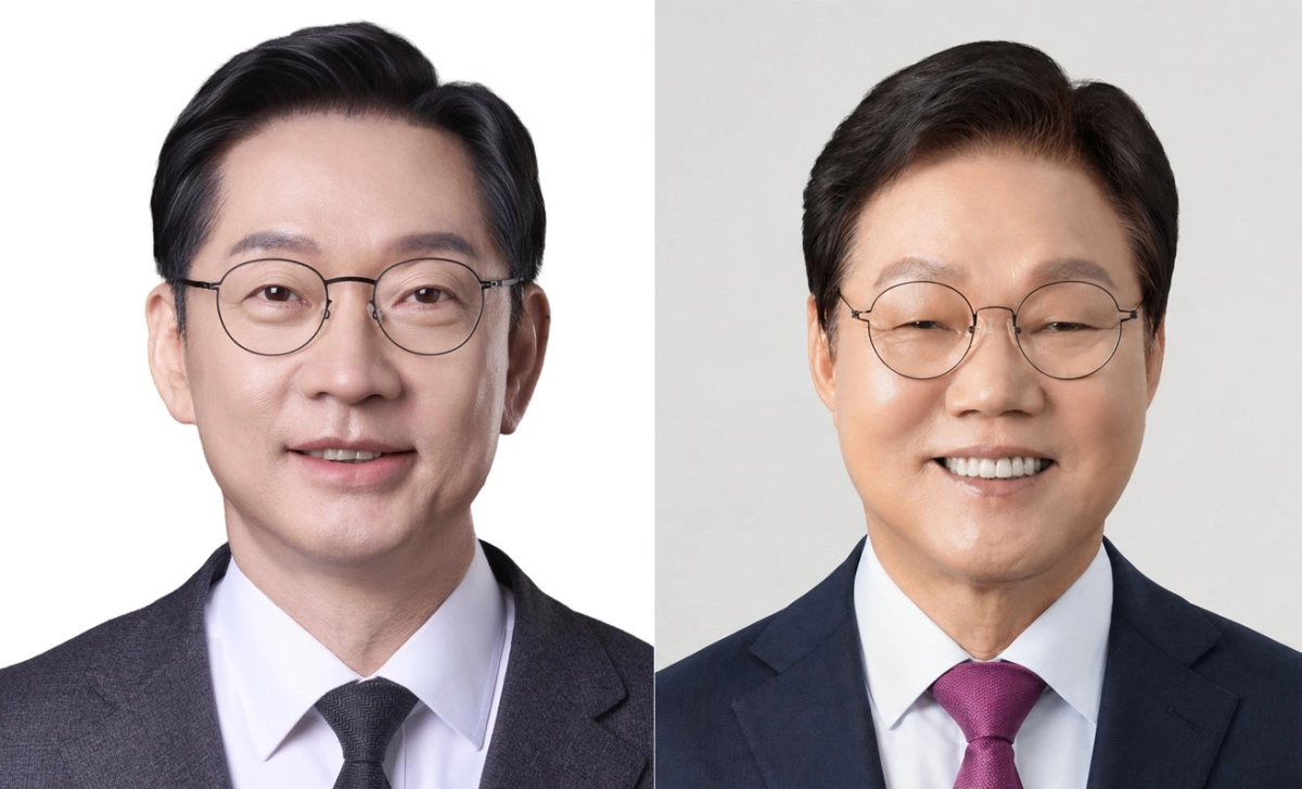 왼쪽부터 더불어민주당 김경수 경남도지사 후보, 국민의힘 박완수 경남도지사 후보. 2026.5.22. 중앙선거관리위원회 누리집 갈무리