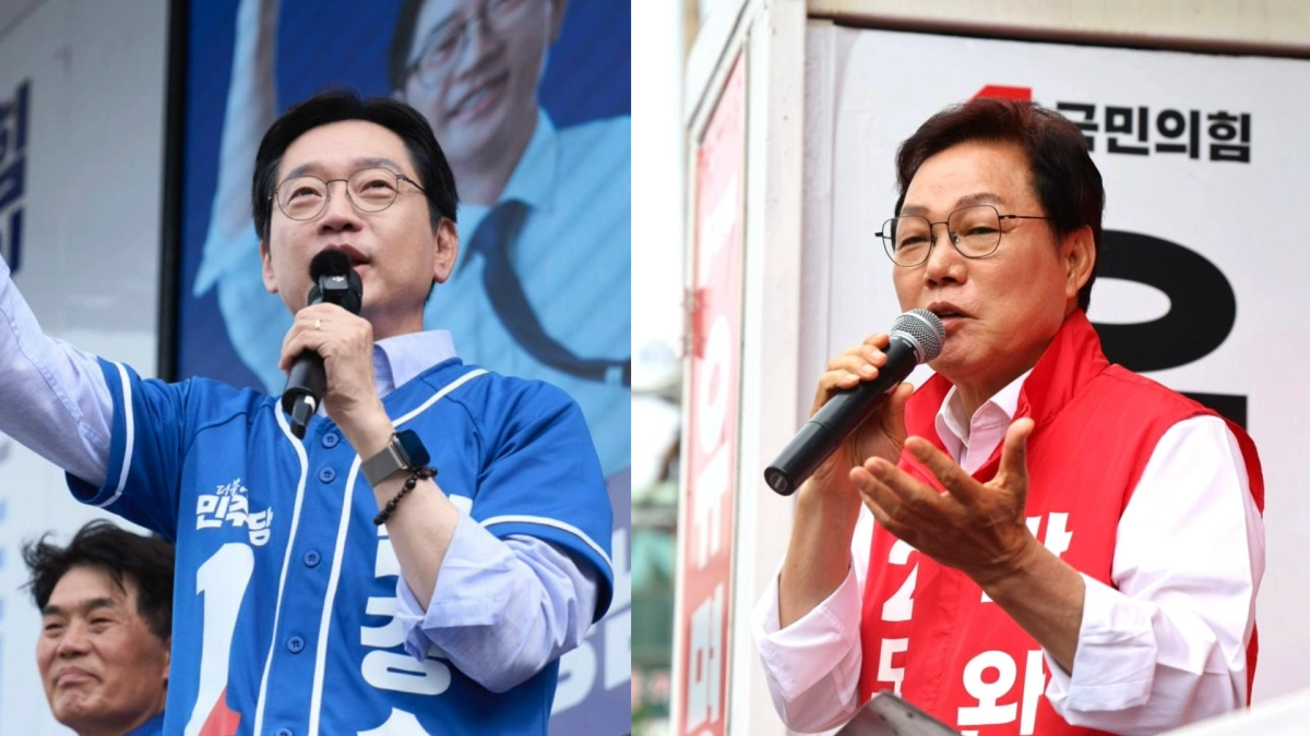왼쪽부터 더불어민주당 김경수 경남도지사 후보, 국민의힘 박완수 경남도지사 후보. 2026.5.26. 각 후보 캠프 제공