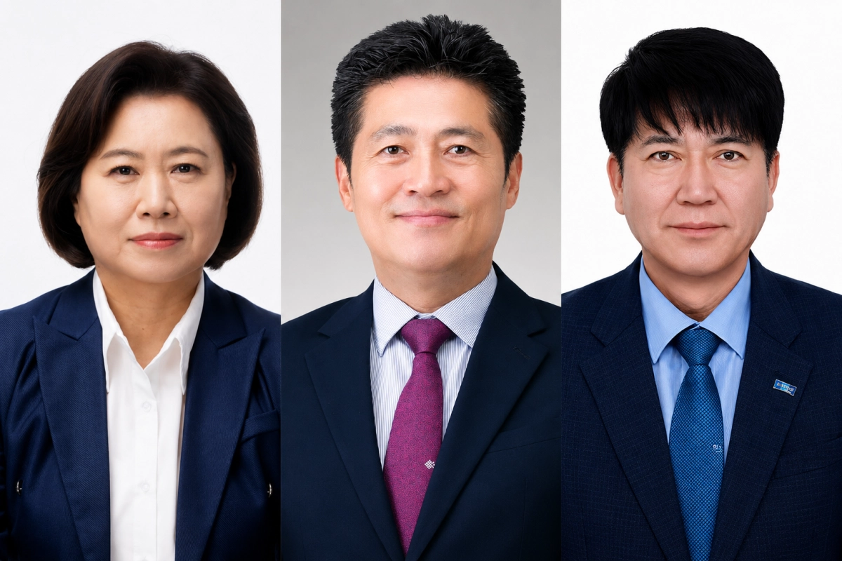 왼쪽부터 더불어민주당 손화정 후보, 국민의힘 김정헌 후보, 조국혁신당 안광호 후보.