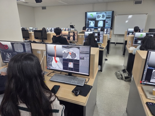 강원대가 LRS 공유대학을 통해 운영하는 의생명 빅데이터 분석역량 강화 교육 프로그램에서 학생들이 강의를 듣고 있다.  강원대 제공