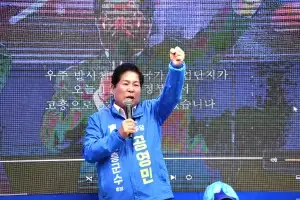 공영민 고흥군수 후보, 장대비 속 막바지 유세···우주항공산업진흥원 유치할 터