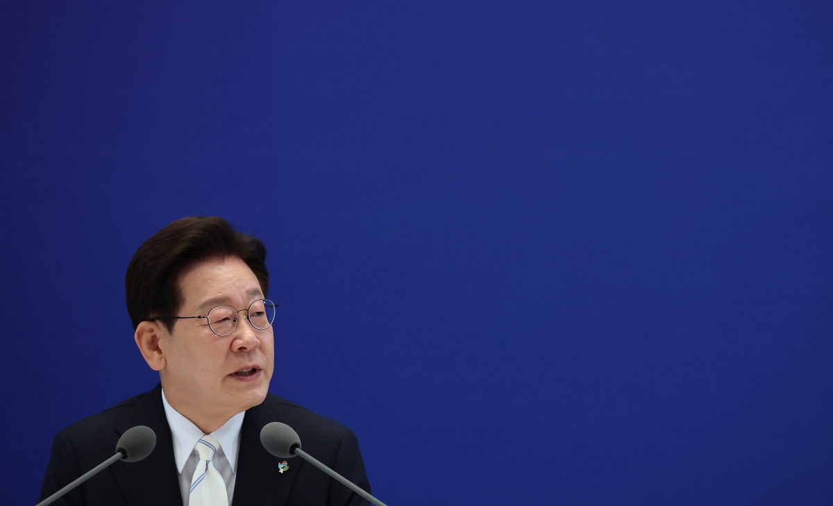 이재명 대통령이 8일 청와대 영빈관에서 열린 취임 1주년 기자회견에서 발언하고 있다. 2026.6.8 연합뉴스