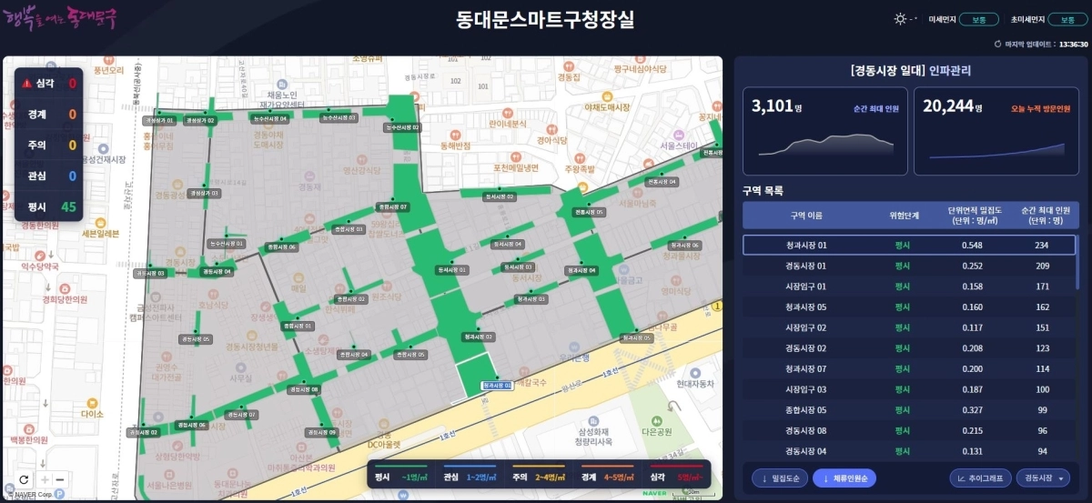 서울 동대문구 ‘동대문스마트구청장실’과 IoT 스캐너가 연계 돼 표출되고 있다. 동대문구 제공