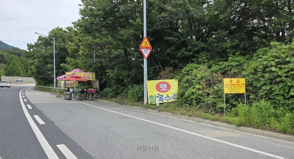 경기 포천시 일동면과 화현면을 지나는 47번 국도 갓길에서 옥수수를 판매 중인 노점.