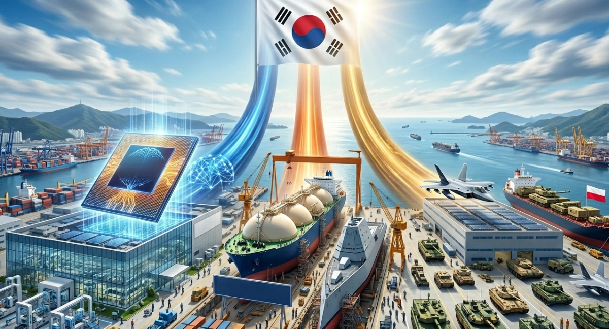 한국 반도체·조선·방산의 동반 호황을 인공지능(AI)으로 형상화한 이미지.