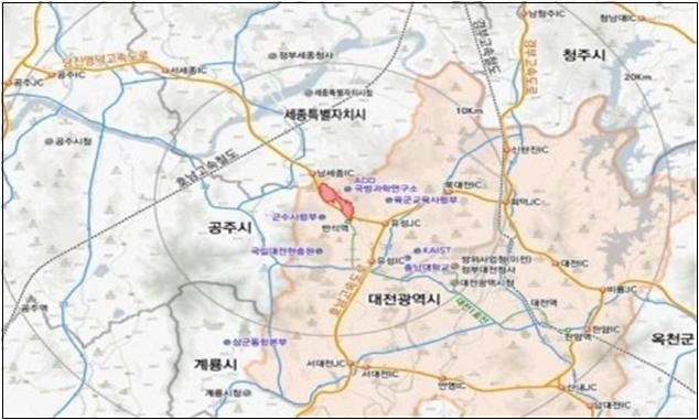 대전 안산 국방산업단지 위치. 대전시 제공