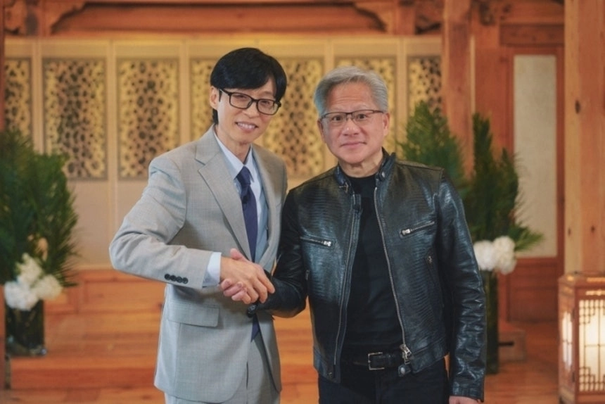 유재석(왼쪽)과 젠슨 황 엔비디아 CEO. tvN 제공