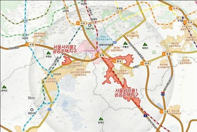 서울 서초구 서리풀 1·2지구 위치도. 국토교통부 제공