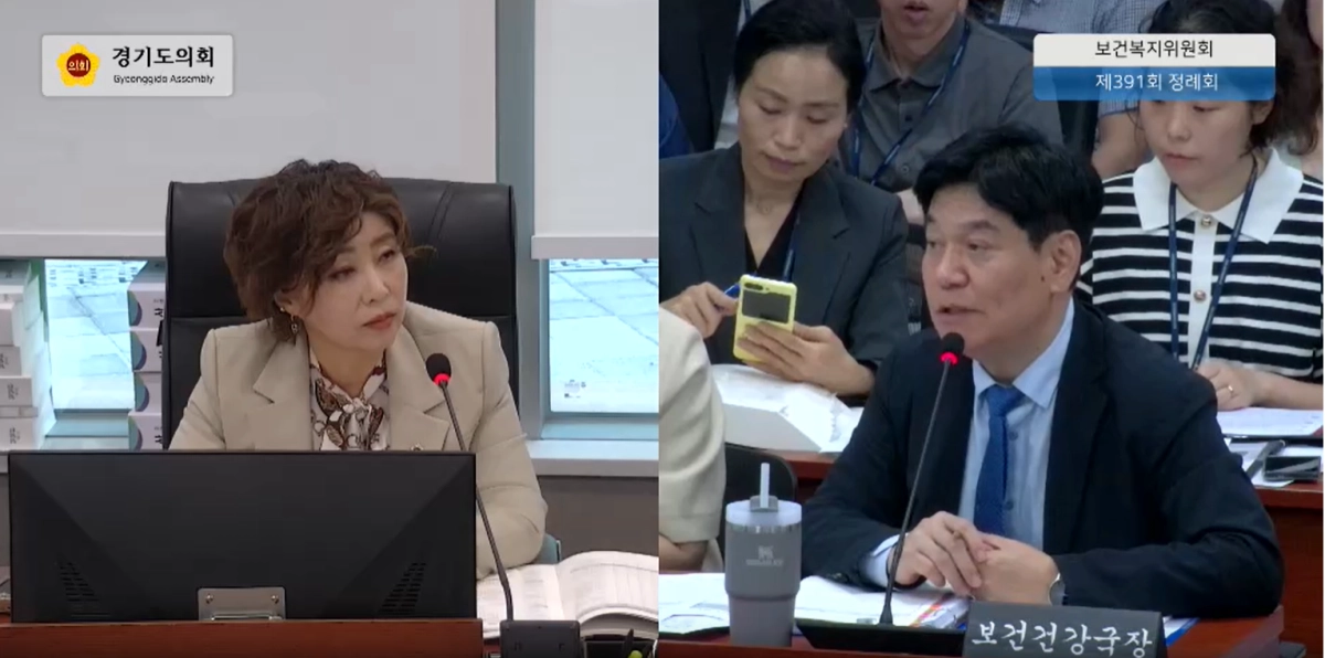 ▲ 경기도의회 정경자 의원이 11일 열린 보건건강국 소관 결산심사에서 무료이동진료사업의 일몰 결정을 비판하고 경기도형 무료이동진료센터로의 개편 필요성을 역설하고 있다. (사진=경기도의회)