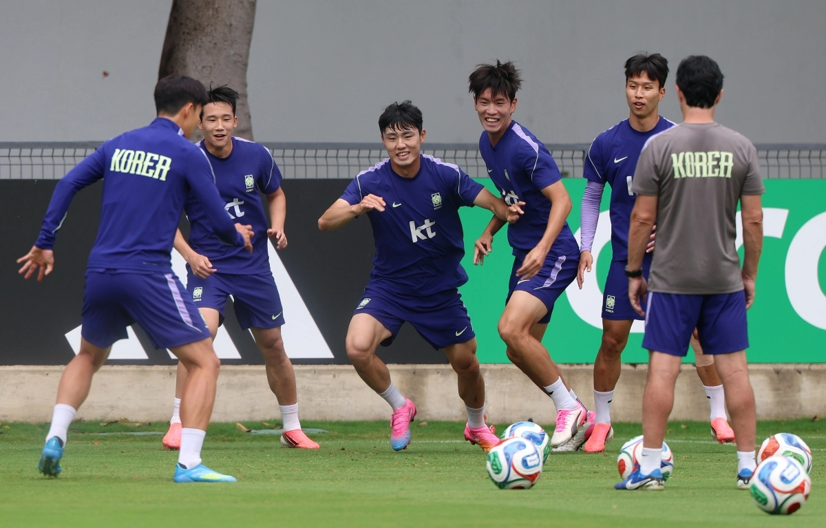 밝은 분위기의 대한민국 축구 대표팀
