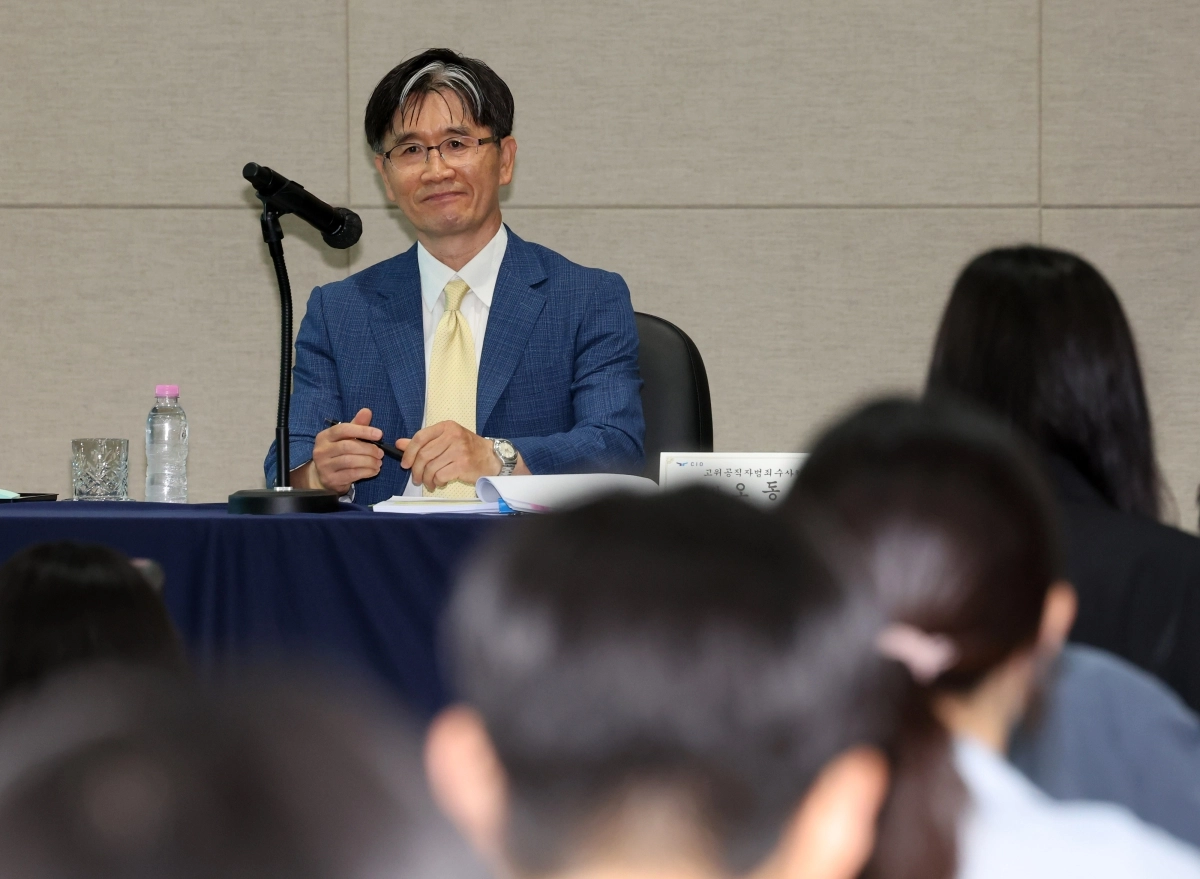 오동운 고위공직자범죄수사처장이 15일 오전 경기 과천시 공수처에서 취임 2주년 출입기자 간담회를 하고 있다. 뉴시스