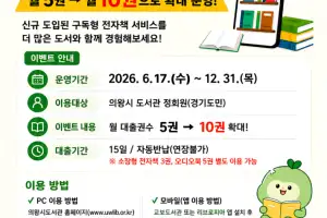 책읽기 좋은 도시 의왕, 구독형 전자책 대출 권수 월(月) 5권에서 10권으로 확대