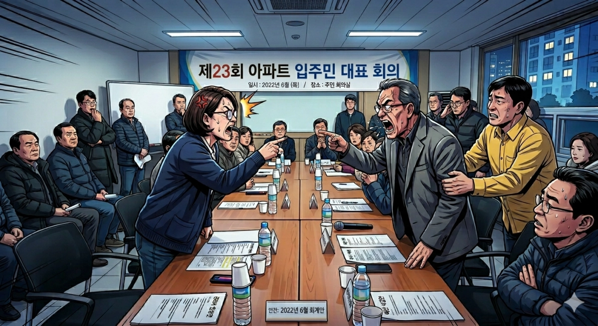아파트 입주민 회의에서 말다툼하는 모습. AI 생성 이미지