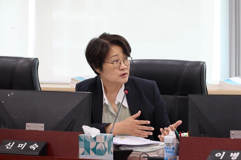 ▲ 신미숙 의원이 18일 열린 안전행정위원회 소관 결산 심사에서 전동킥보드 등 개인형이동장치(PM)의 안전사고 예방을 위해 안전관리실 중심의 통합 거버넌스 구축을 촉구하고 있다. (사진=경기도의회)