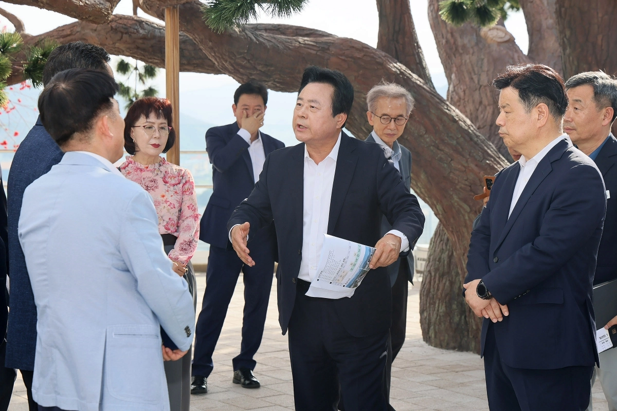 강기윤 경남 창원시장 당선인이 흉물 논란을 빚은 인공나무 전망대 빅트리를 잧아 해결 방안을 모색하고 있다. 2026.6.19. 창원시 제공