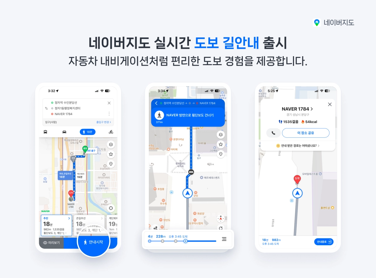네이버가 네이버지도의 실시간 도보 길안내 서비스를 출시했다. 네이버 제공