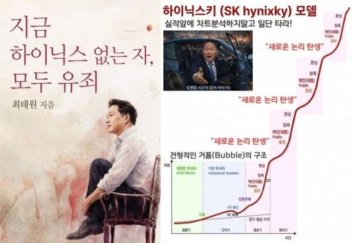 코스피가 9300선까지 돌파하며 상승세를 이어가고 있는 가운데 지수 급등을 이끈 SK 하이닉스 관련 ‘밈’(Meme)이 온라인상에서 화제가 되고 있다. 온라인 커뮤니티 캡처