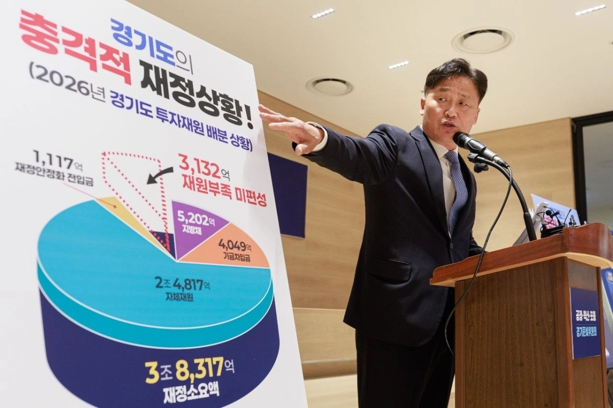 경기도지사 당선인 추미애의 ‘공정·혁신·포용 경기준비위원회 김영진 부위원장이 22일 현재 경기도의 재정 현황을 브리핑하고 있다. 경기준비위 제공