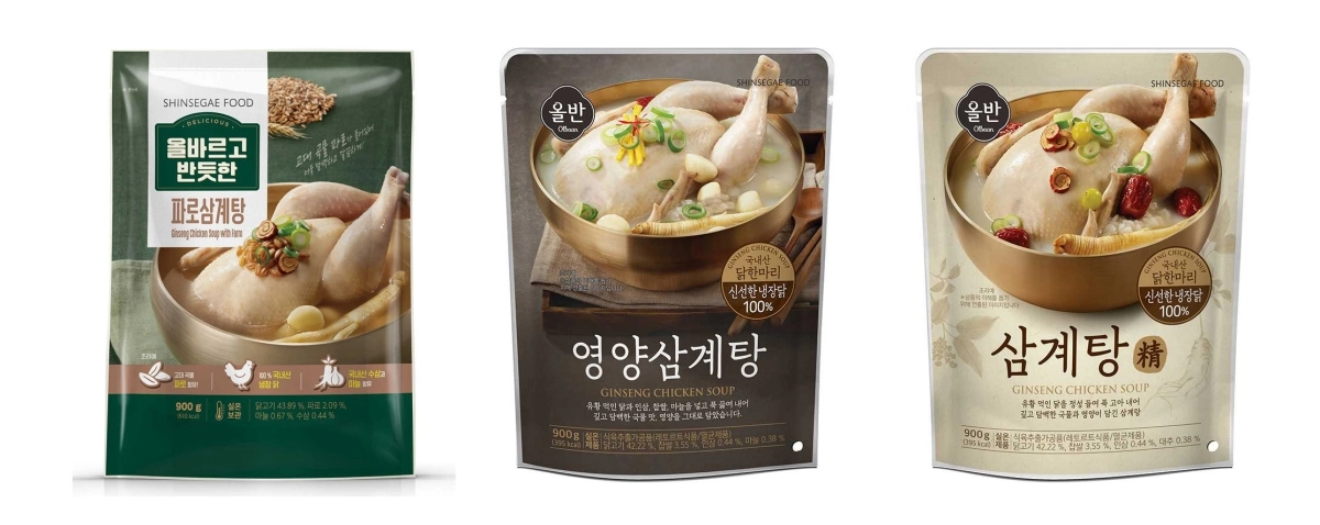 왼쪽부터 ‘파로삼계탕’, ‘올반 영양삼계탕’, ‘올반 삼계탕 情’. 신세계푸드 제공