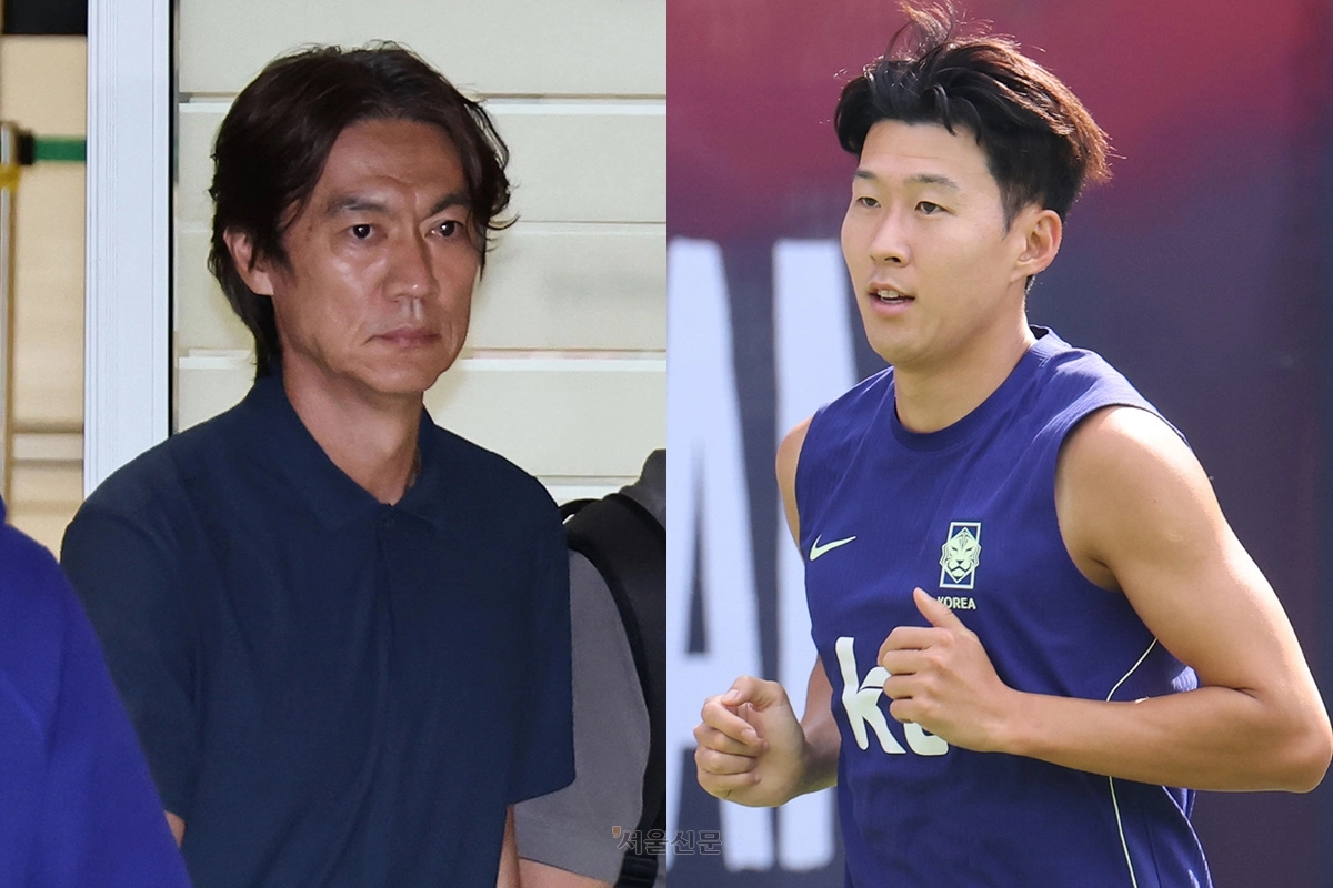홍명보 전 축구대표팀 감독이 30일 새벽 인천국제공항을 통해 입국하고 있다. 오른쪽은 손흥민이 남아공전 이후 회복훈련을 하는 모습. 연합뉴스