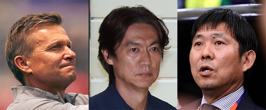 캐나다 제시 마쉬 축구대표팀 감독, 홍명보 전 한국 축구대표팀 감독, 일본 모리야스 하지메 감독. 캘리포니아AFP연합뉴스, 연합뉴스, 휴스턴EPA연합뉴스