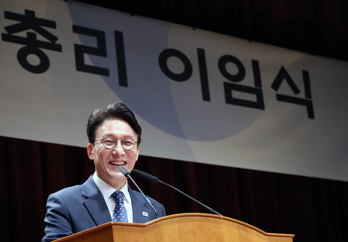 김민석 국무총리가 1일 서울 종로구 정부서울청사에서 열린 이임식에서 이임사를 하고 있다. 2026.7.1. 연합뉴스