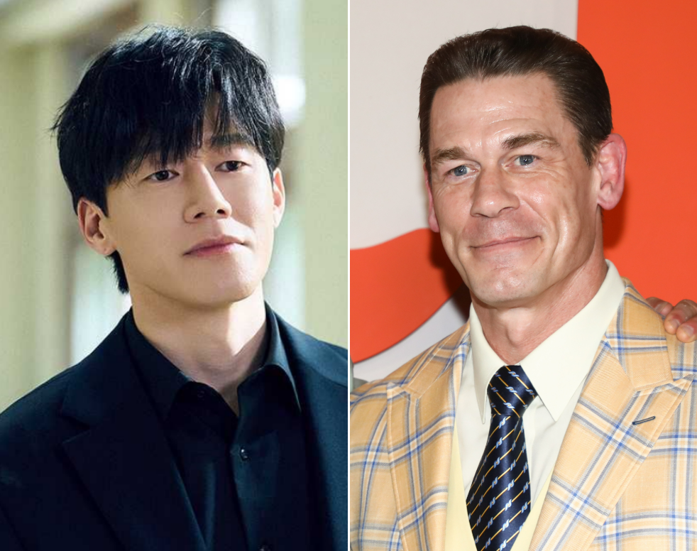 넷플릭스 드라마 ‘참교육’ 한 장면 속 김무열(왼쪽)과 지난 18일(현지시간) 미국 뉴욕 플라자 호텔에서 열린 넷플릭스 영화 ‘리틀 브라더’ 시사회에 참석한 존 시나(오른쪽). ‘참교육’ 스틸컷·AP 연합뉴스
