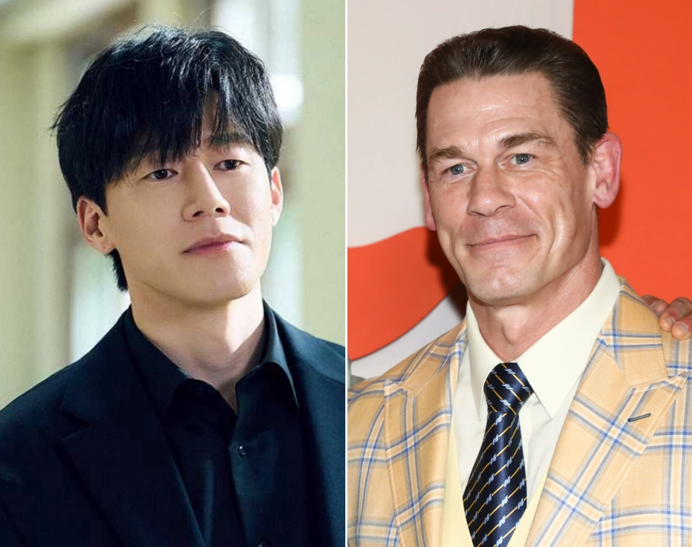 넷플릭스 드라마 ‘참교육’ 한 장면 속 김무열(왼쪽)과 지난 18일(현지시간) 미국 뉴욕 플라자 호텔에서 열린 넷플릭스 영화 ‘리틀 브라더’ 시사회에 참석한 존 시나(오른쪽). ‘참교육’ 스틸컷·AP 연합뉴스