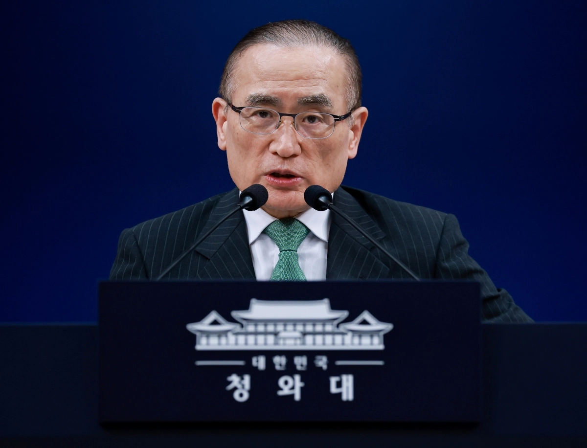 위성락 국가안보실장이 3일 청와대 춘추관 기자회견장에서 이재명 대통령의 북대서양조약기구(나토) 정상회의 참석 및 몽골 국빈 방문 관련 사전 브리핑을 하고 있다. 2026.7.3 연합뉴스